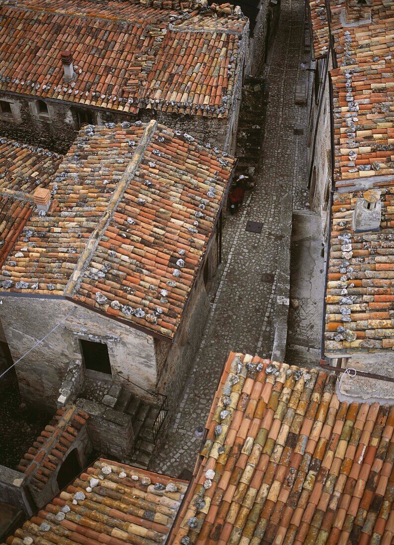 Looking Down On Tile Rooftops Of San Stefano Di Sessanio