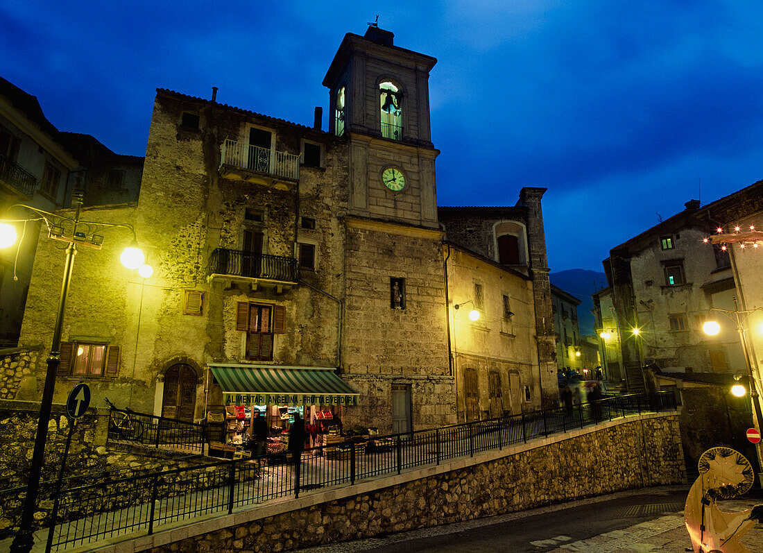 Church And Shop In Scanno At Dusk