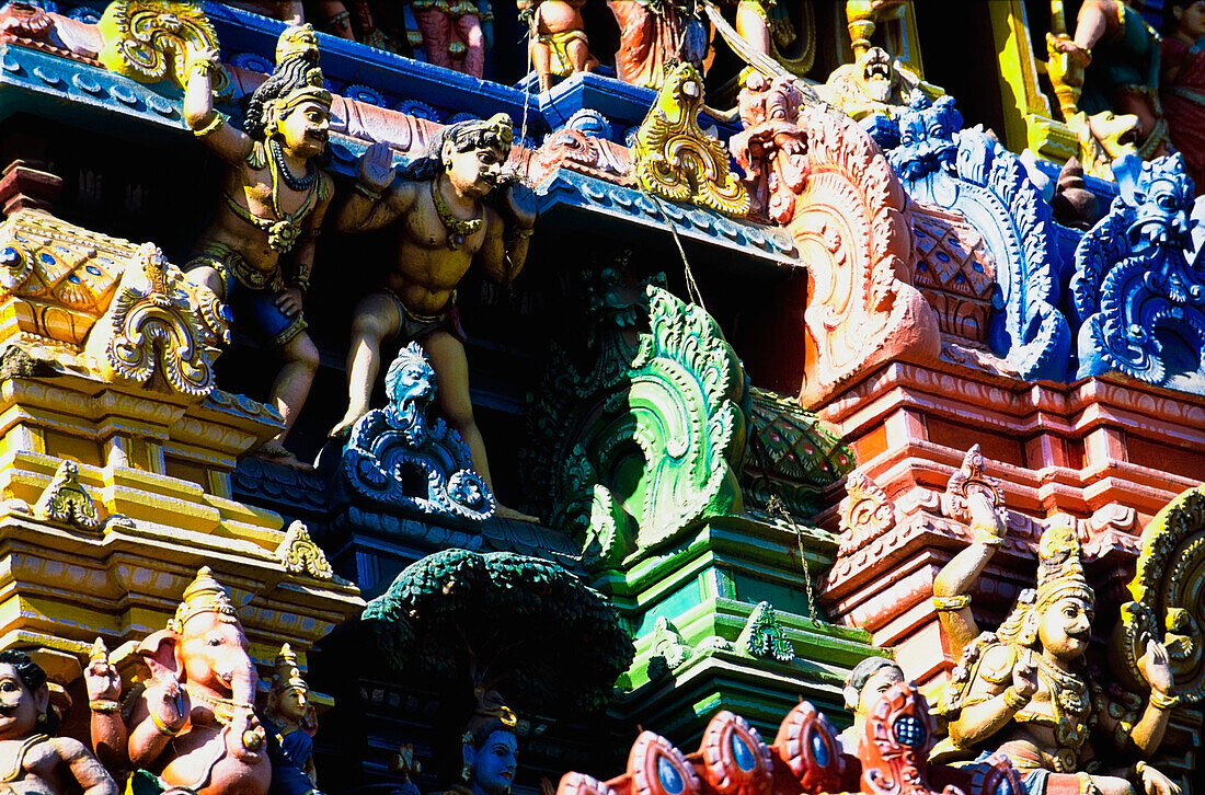 Bunte Figuren auf Sri Ranganathaswamy Tempel, Nahaufnahme