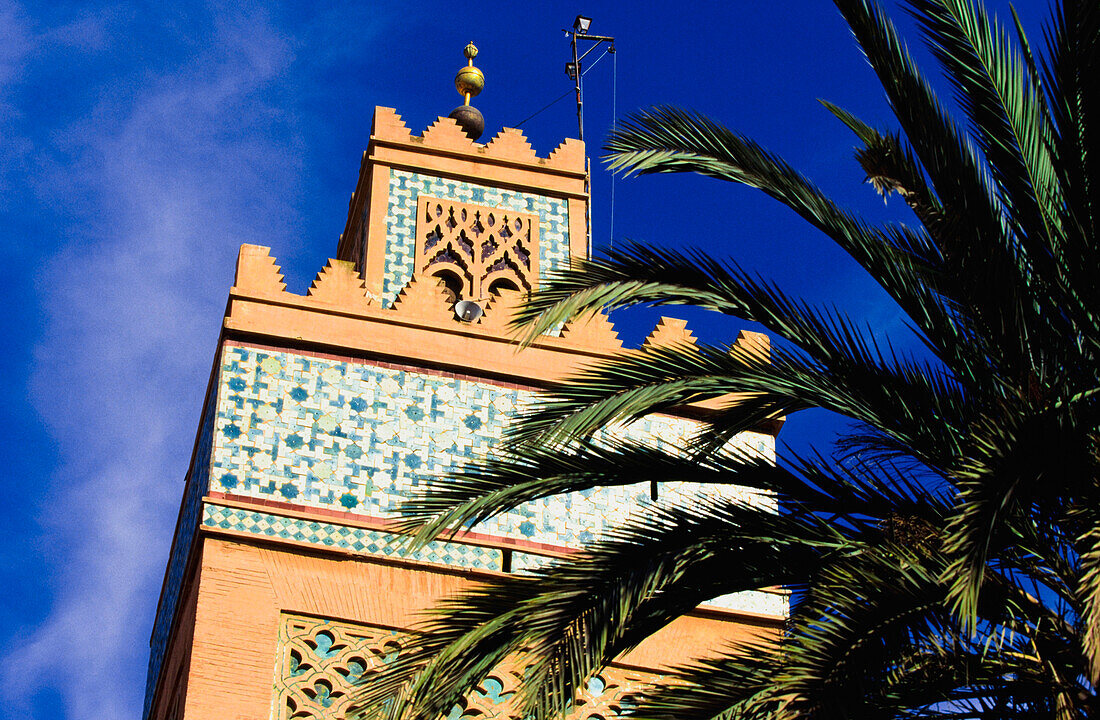 Minarett und Palme der Kasbah-Moschee