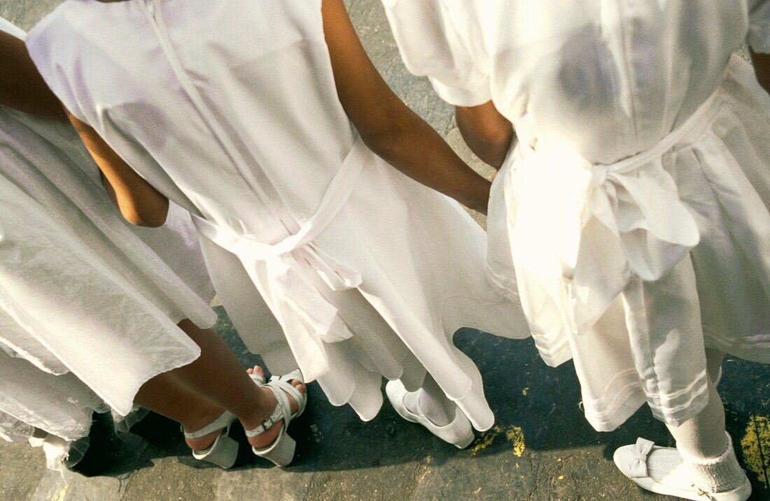Girls Dressed In White Dressed For Semana Santa