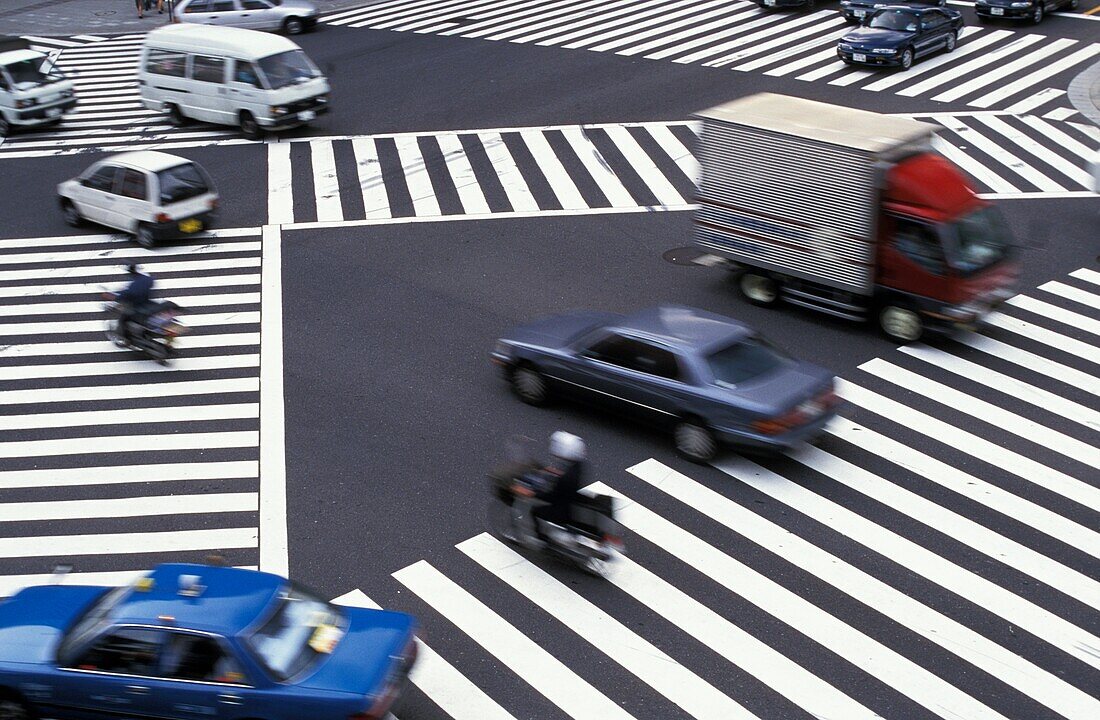 Fußgängerübergang in Ginza, hoher Blickwinkel