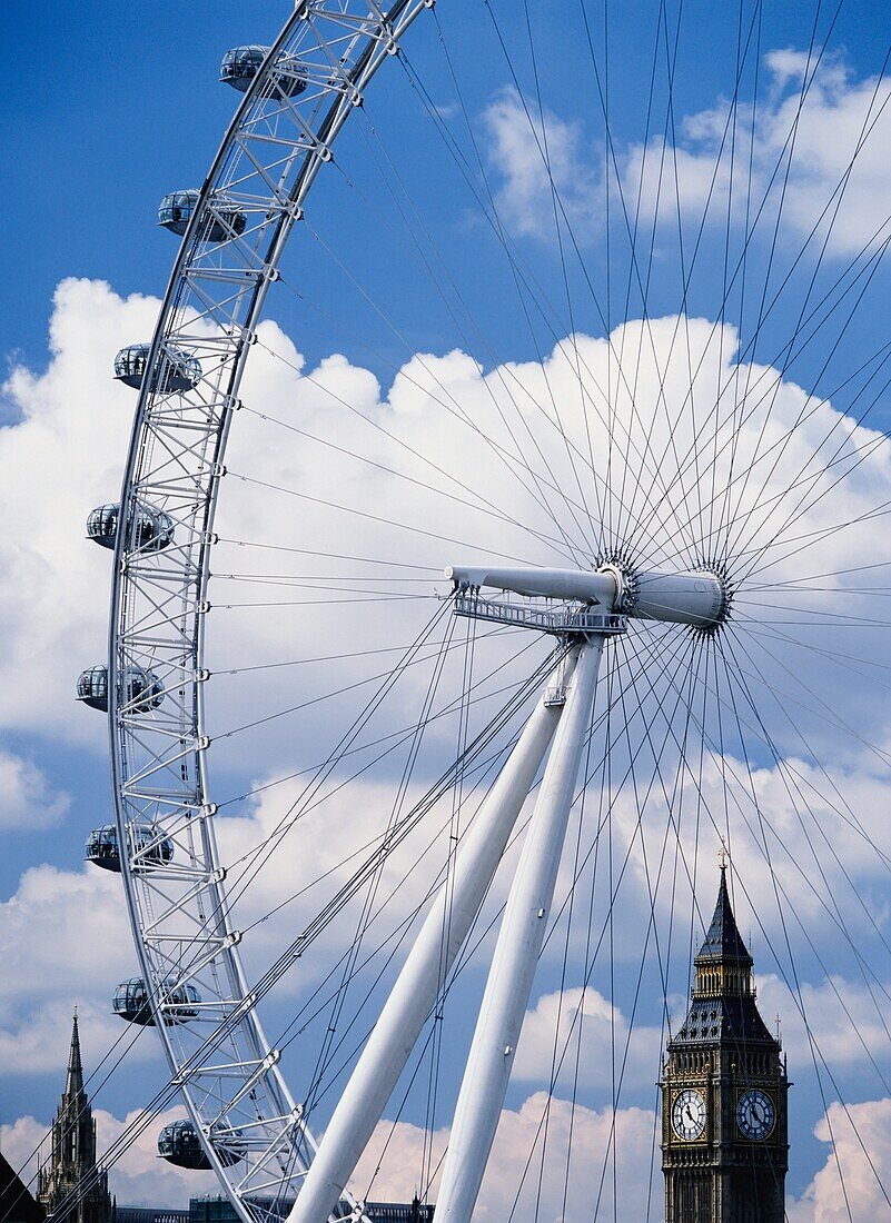 Looking Through London Eye Millennium Wheel Towards Big Ben