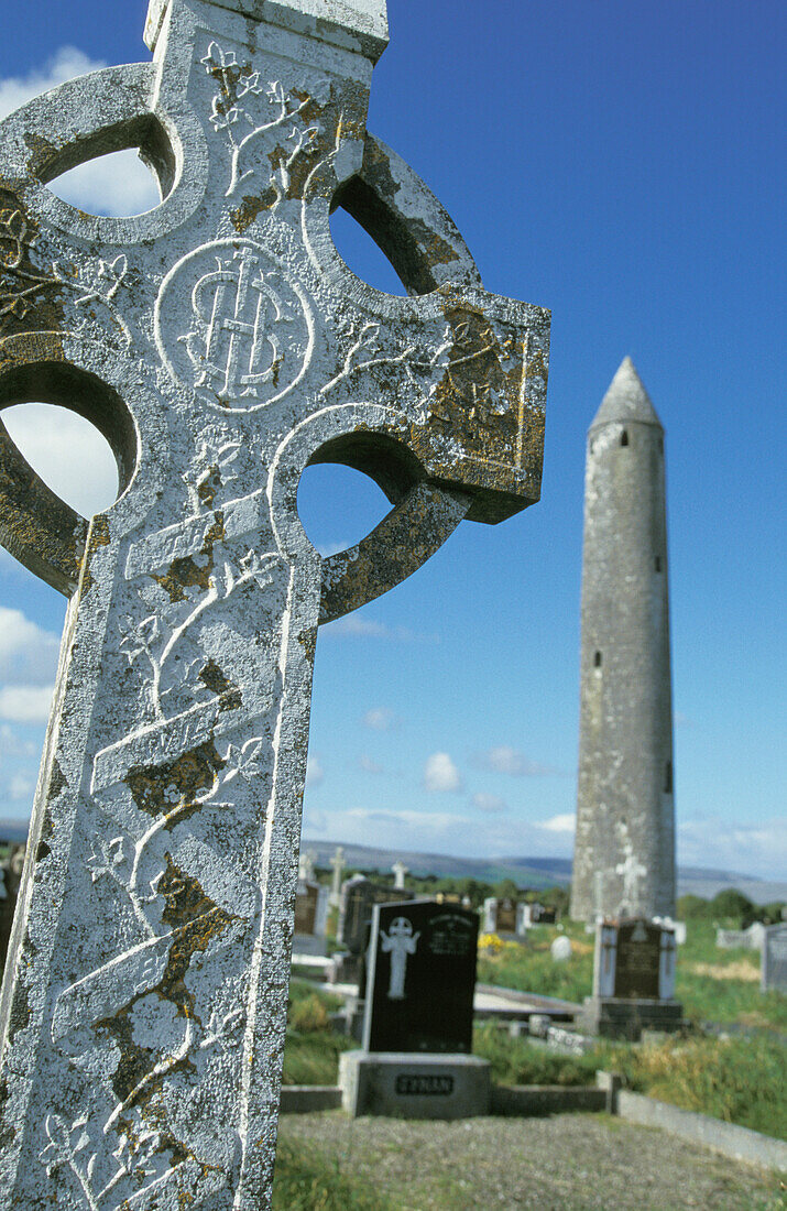 Celtic Cross And Round Tower, Close Up