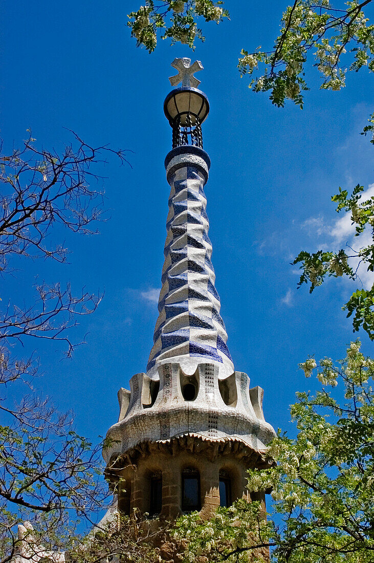 Tower And Tree At Parc Guell