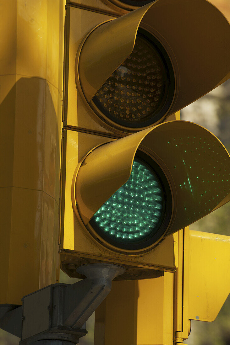 Close Up Of A Green Traffic Light; Barcelona, Spain