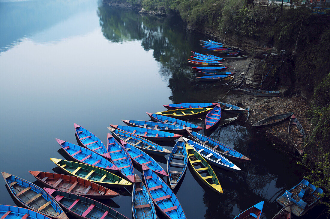 Boats In The Famous Pokhara Lake; Pokhara, Nepal