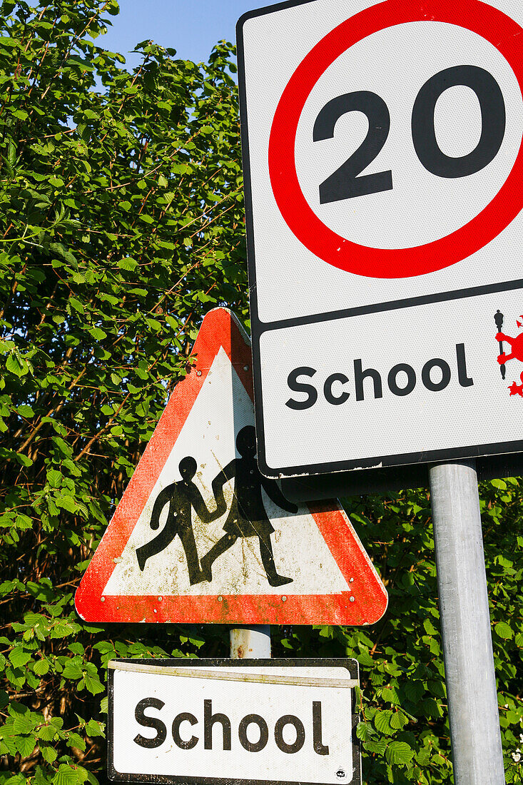 School Road Signs In South Cheriton, South Somerset; Somerset, England