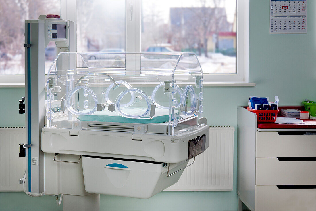 The intensive care unit, the special care unit of a children's hospital, an Incubator crib, neonatal care.