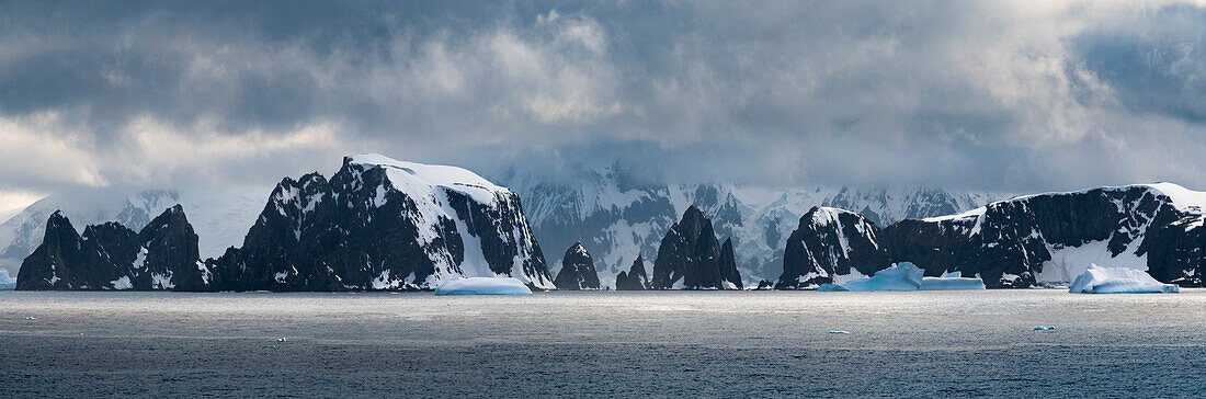 Antarctic Peninsula, Antarctica, Spert Island panorama.