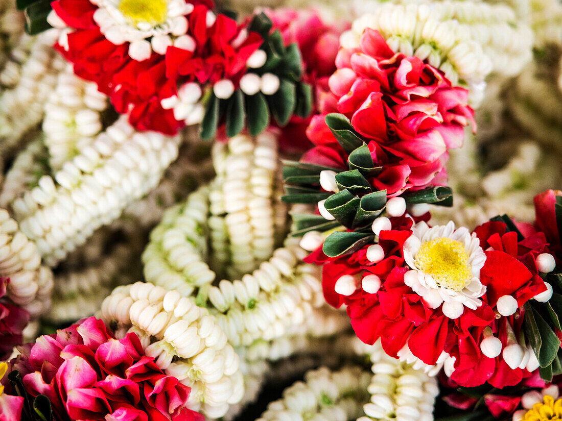 Thailand, Bangkok Street Flower Market. Flowers ready for display