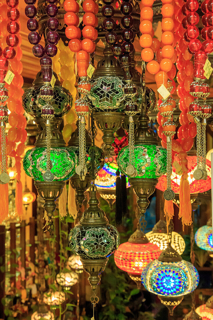 Turkey, Marmara region, Bursa Province, Bursa, colorful, glass mosaic lamps.