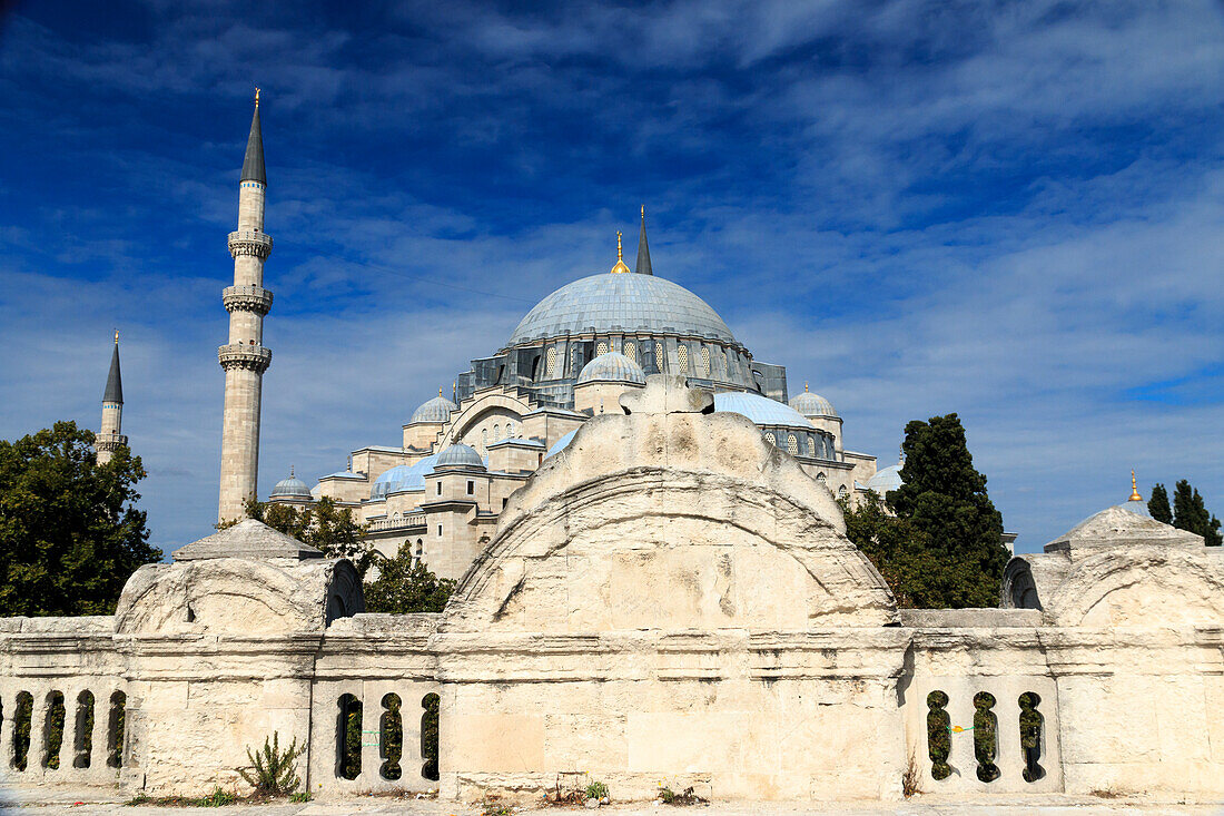 Turkey, Istanbul. Suleymaniye Mosque complex (Suleymaniye Camii) is an Ottoman imperial mosque located on the Third Hill of Istanbul.