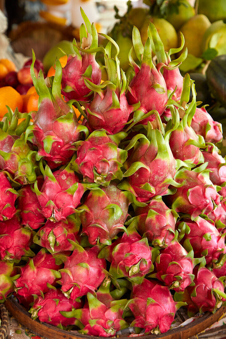 Drachenfrucht, Can-Duoc-Markt, Provinz Long An, Mekong-Delta, Vietnam