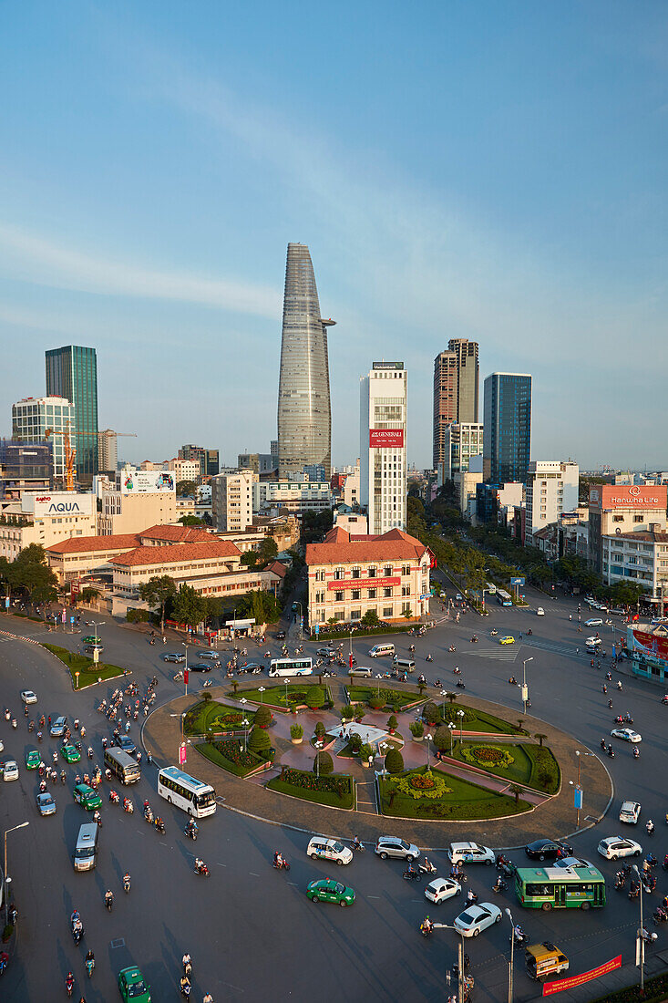 Ben Thanh roundabout and Bitexco Financial Tower, Ho Chi Minh City (Saigon), Vietnam