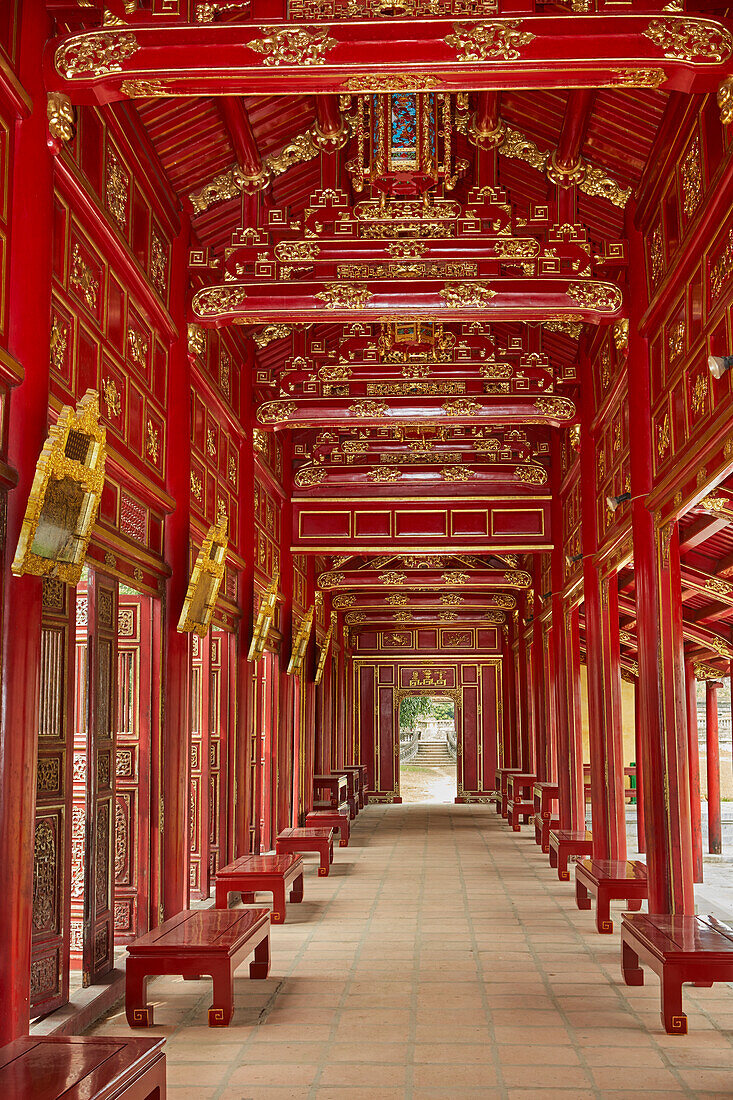 Corridor in the Forbidden Purple City, historic Hue Citadel, Imperial City, Hue, North Central Coast, Vietnam