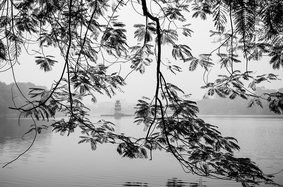 Vietnam, Hanoi. Hoan Kiem Lake and Thap Rua, Turtle Pagoda