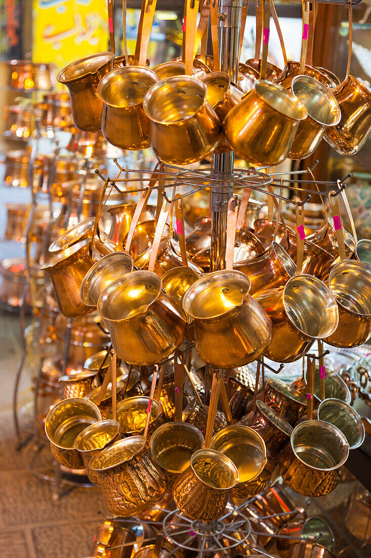 Central Iran, Esfahan, Bazar-E Bozorg Market, Copper Pots