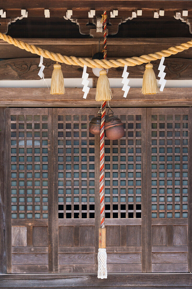 Straw rope decoration in a temple, Gujo Hachiman, Gifu Prefecture, Japan