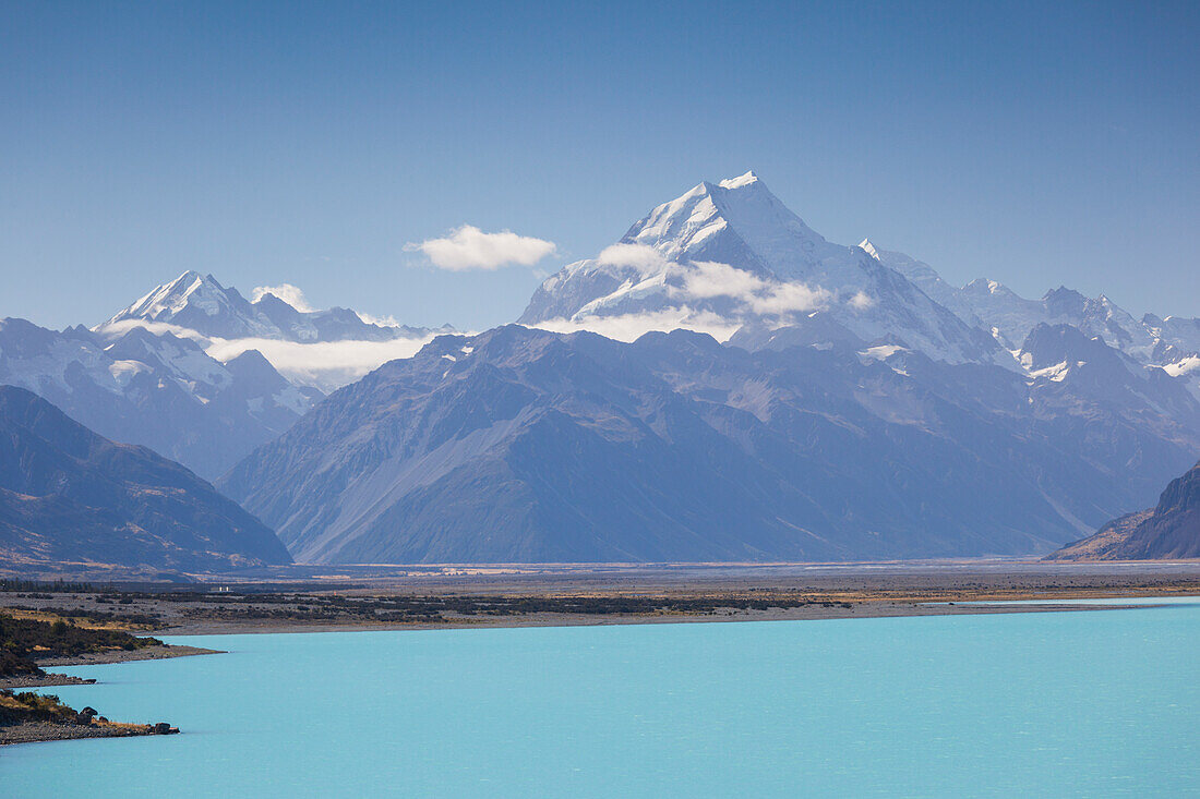 Neuseeland, Südinsel, Canterbury, Aoraki-Mt. Cook National Park, Mt. Cook und Lake Pukaki