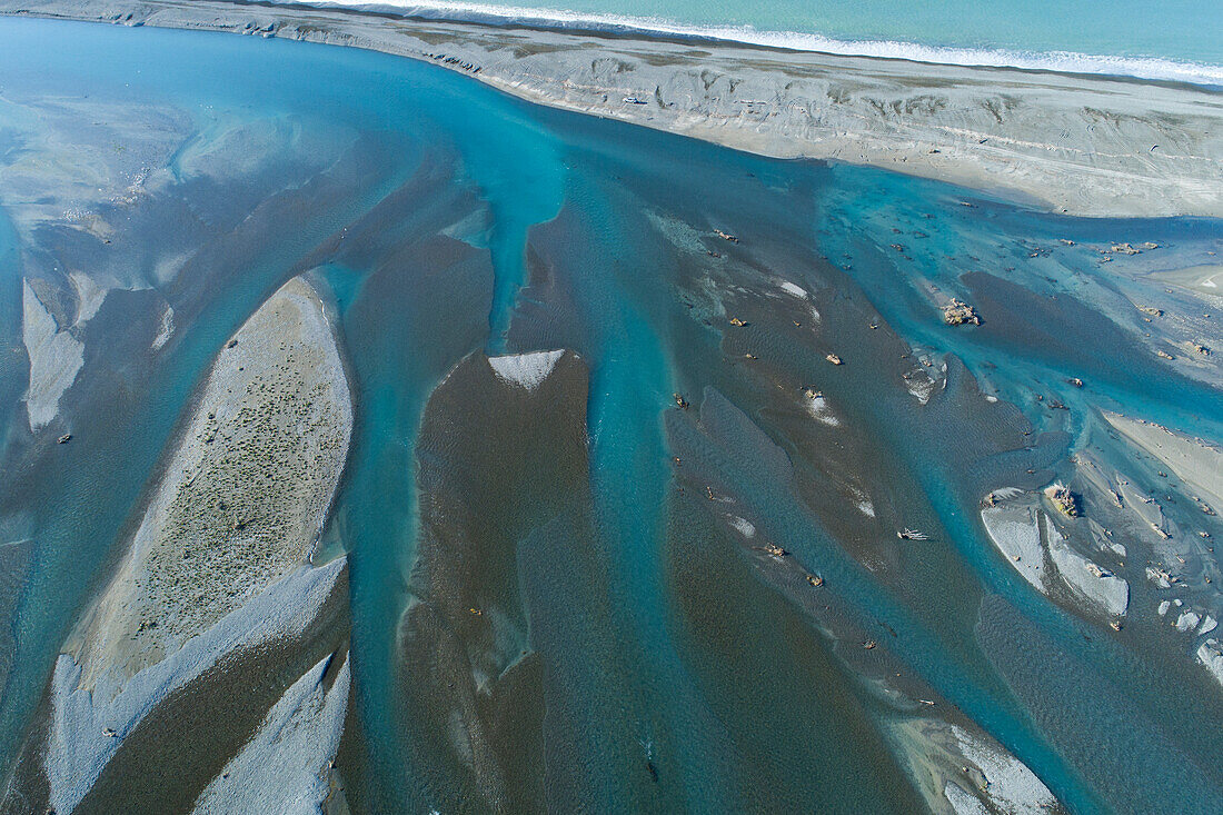 Braids of Rakaia River, near Rakaia River Mouth, Mid Canterbury, South Island, New Zealand
