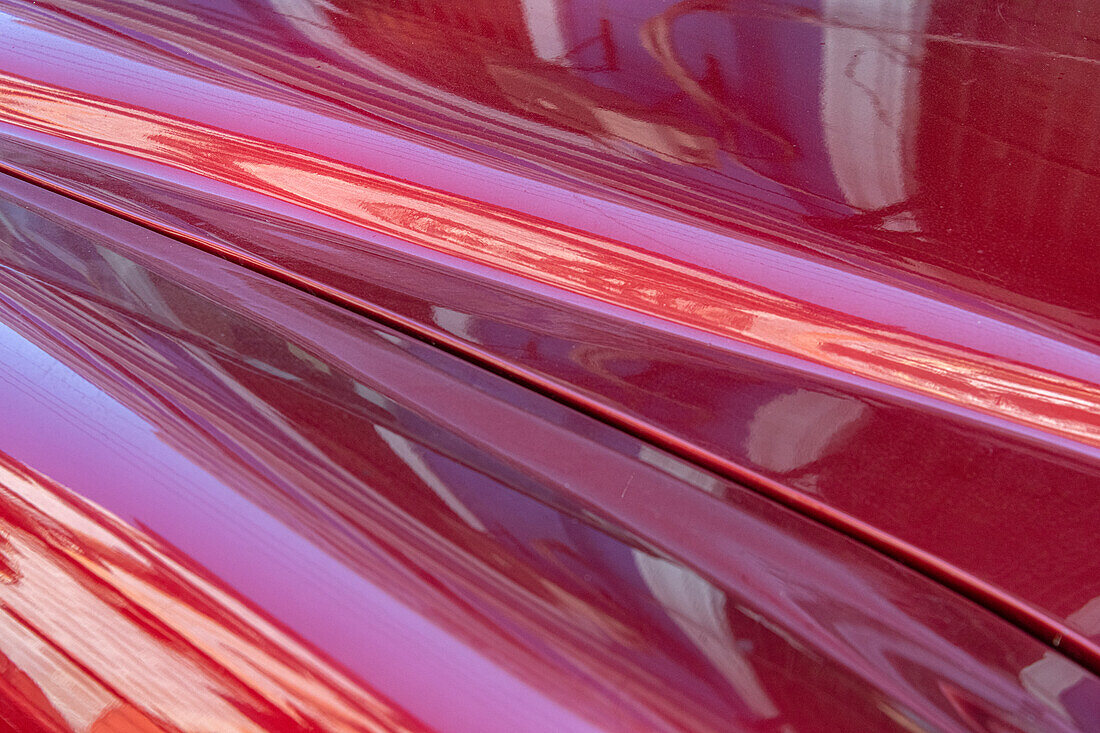 Close-up of reflections in a classic red American car in Vieja, old Habana, Havana, Cuba.