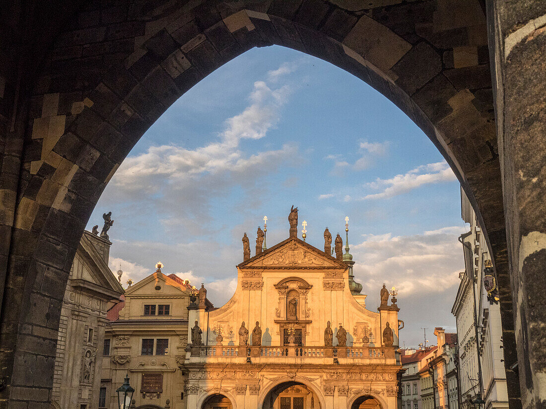 Czech Republic, Prague. St. Salvator Church near the Charles bridge at dusk.