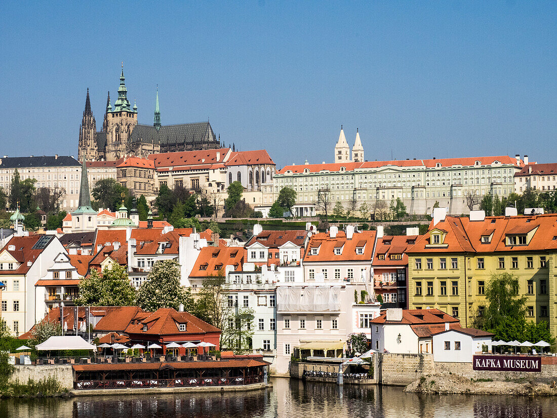 Czech Republic, Prague. Prague castle and Lesser town as seen from the Vltava river.