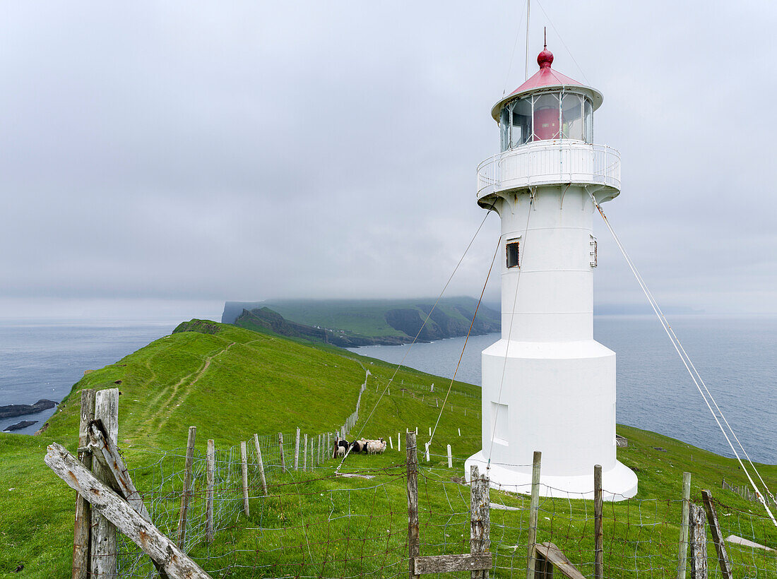 The Lighthouse On Mykinesholmur. Island Mykines, Part Of The Faroe Islands In The North Atlantic. Denmark