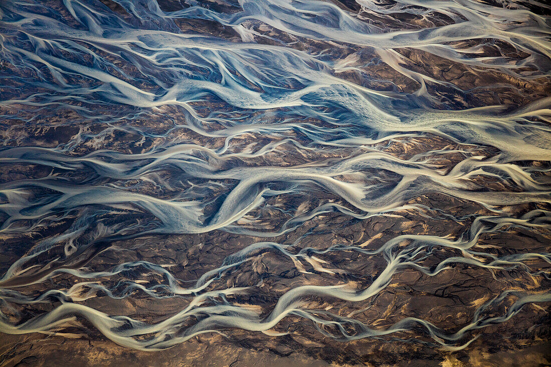 Aerial of braided rivers, Iceland