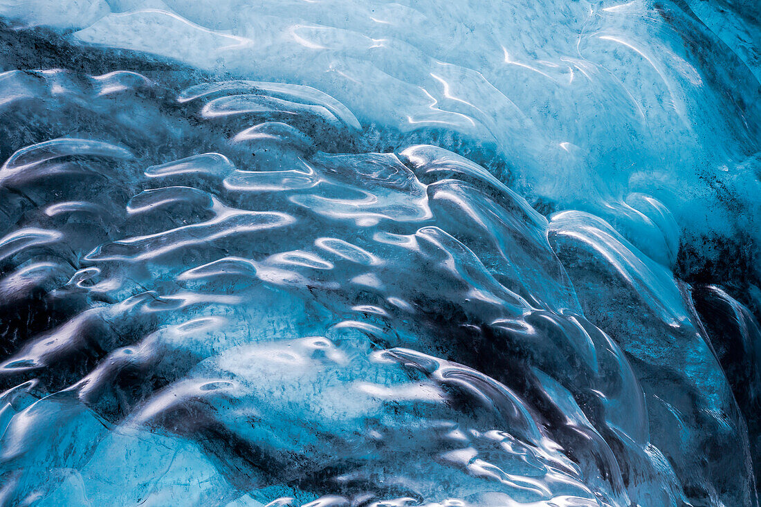 Europe, Southwest Iceland, Skaftafell National Park, Vatnajokull Ice Caves. Ice details in the ice cave inside the glacier.