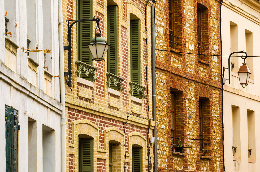 Narrow street and houses, Honfleur, Normandy, France