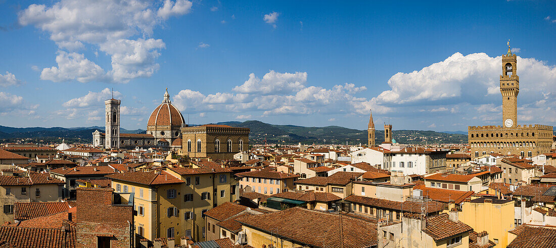 Italy, Florence. Panorama view of the city's rooftops and skyline.