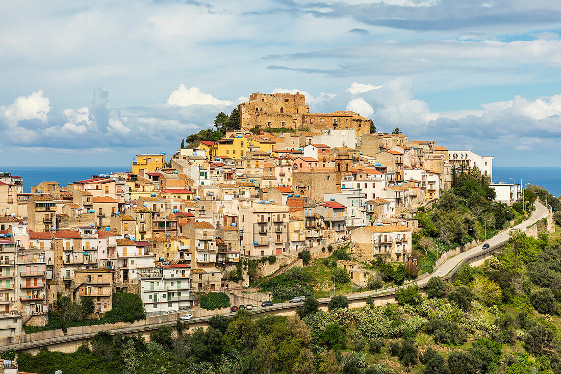 Italy, Sicily, Messina Province, Caronia. The medieval hilltop town Caronia, built around a Norman castle.