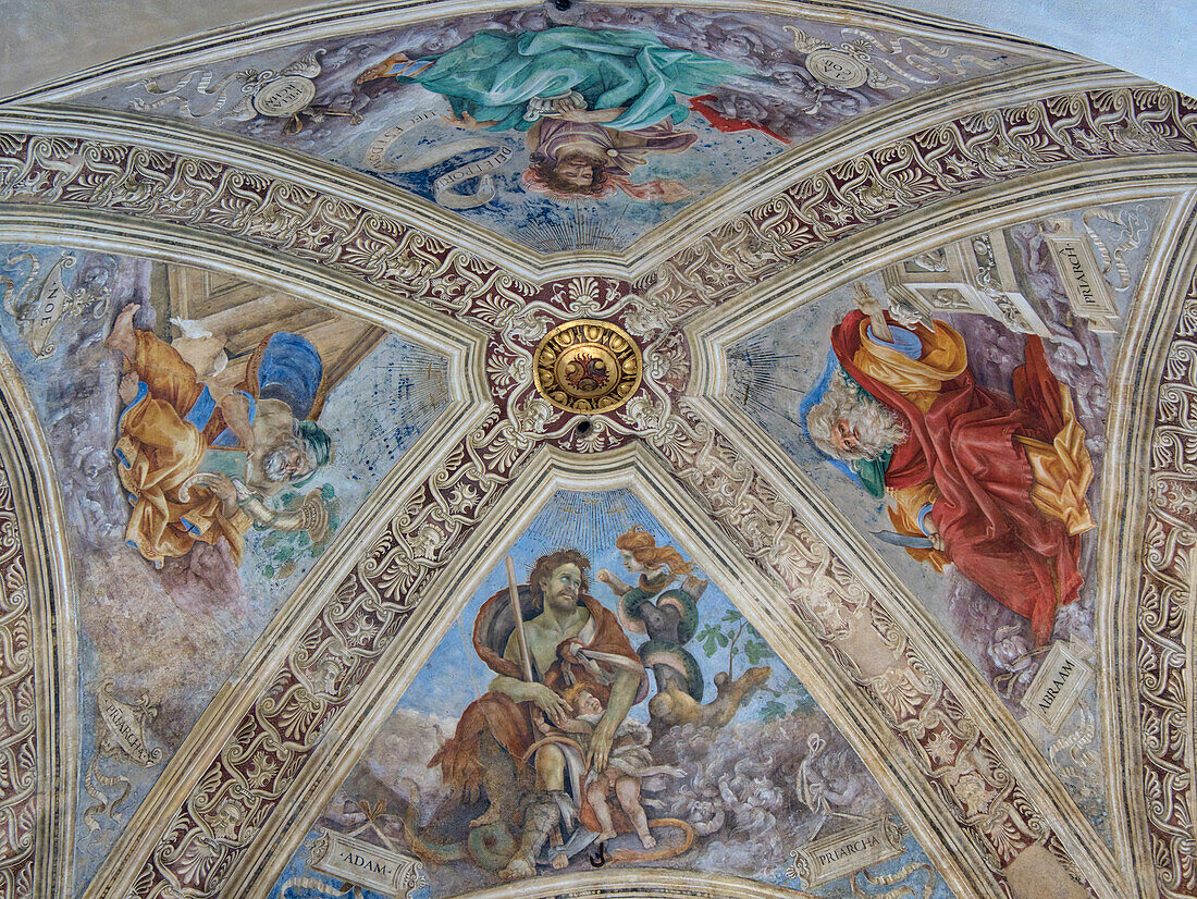 Italy, Florence. Ceiling paintings and frescoes in Santa Maria Novella.
