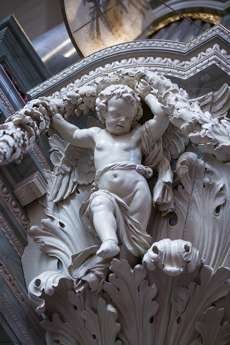 Netherlands, Amsterdam. Westerkerk church, interior sculpture