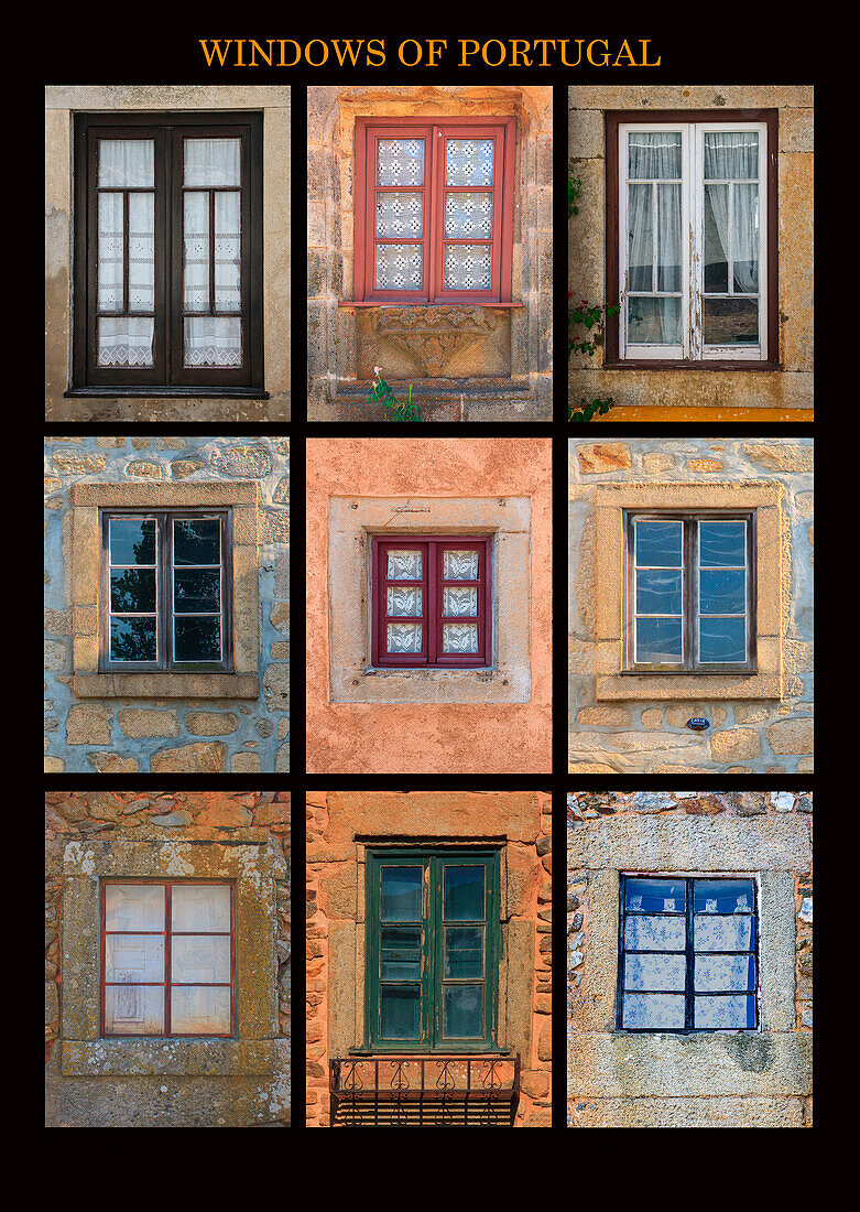 Dieses Poster zeigt interessante Fenster, die in ganz Portugal zu finden sind