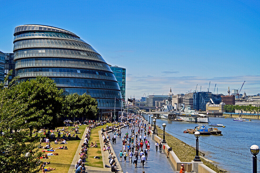 Europe, United Kingdom, England, London, Southwark. View of City Hall at More London Riverside along the River Thames