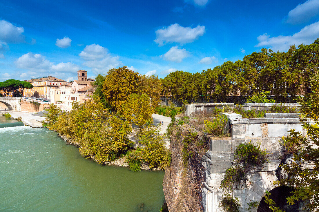 Ponte Emilio, heute Ponte Rotto genannt, Isola Tiberina, Rom, Unesco-Welterbe, Latium, Italien, Europa