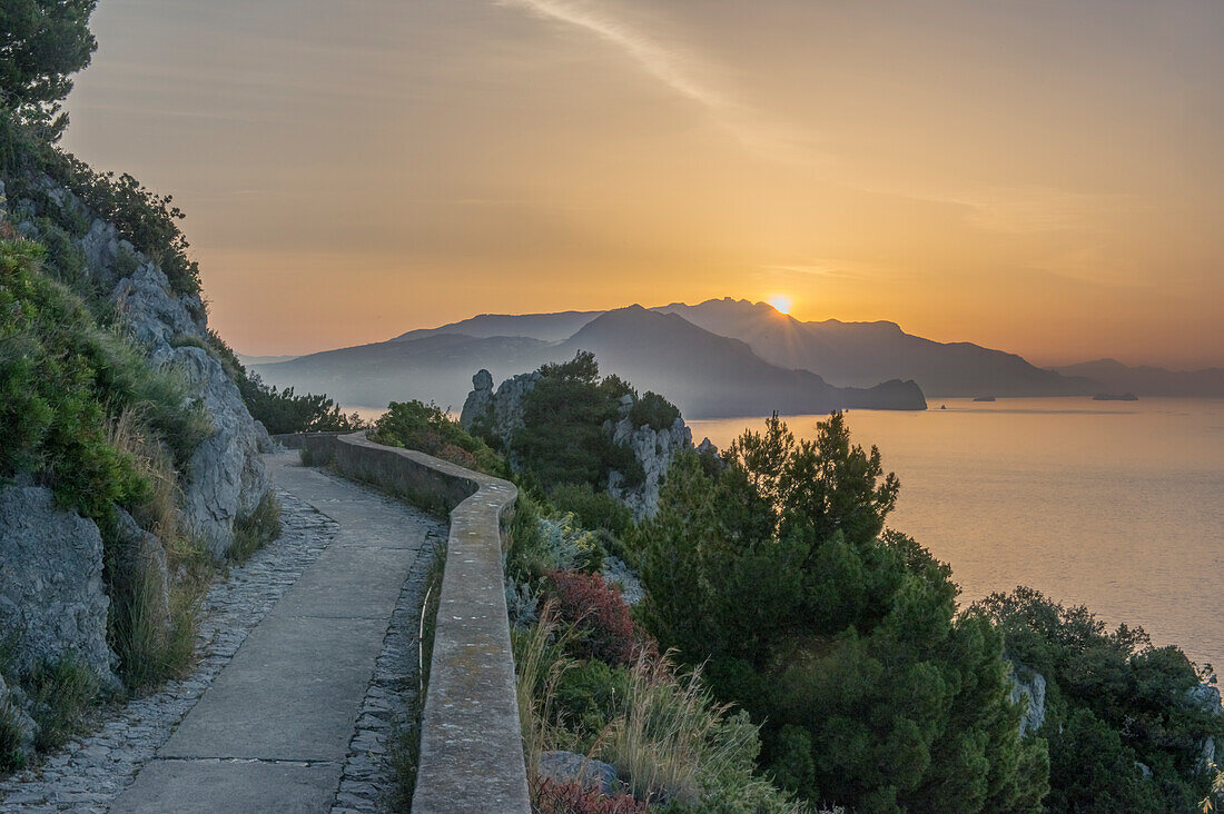 Italy, Isle of Capri, sunrise Over the Sorrento Peninsula