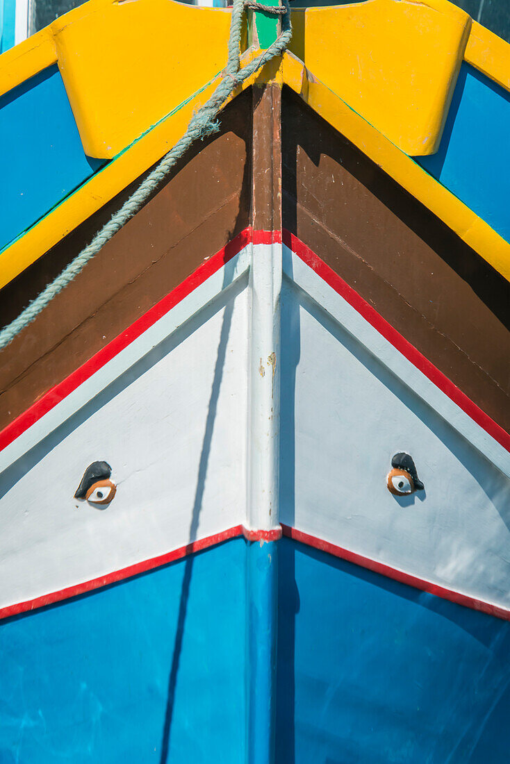 Malta, Marsaxlokk, Traditionelles Fischerboot Detail