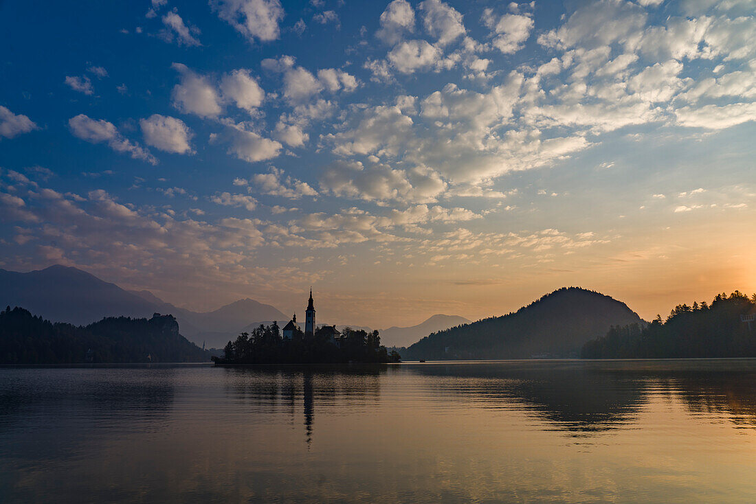 Slovenia. Dawn over Lake Bled.