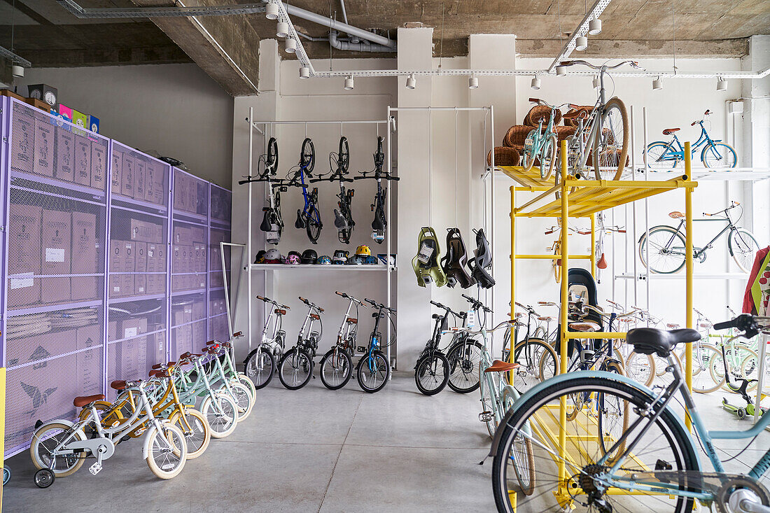 Photo of interior of a bicycle shop with bikes on display