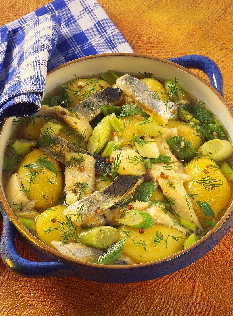 Herring stew with potatoes and spring onions