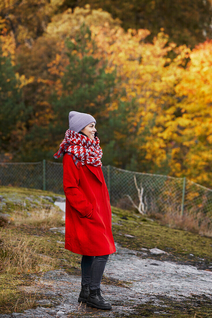 Smiling woman looking away