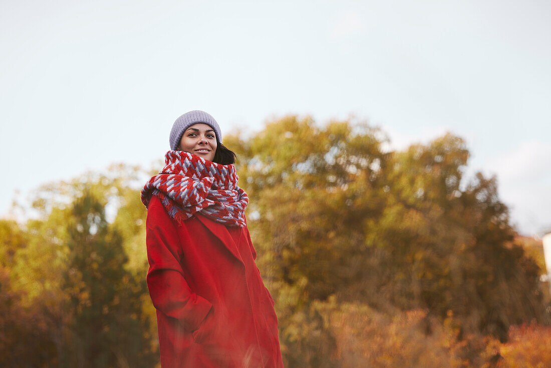 Smiling woman looking away