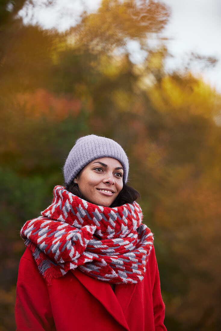 Smiling woman looking away