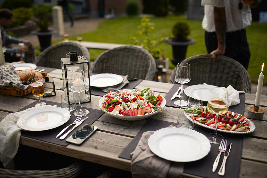 Food on table in garden