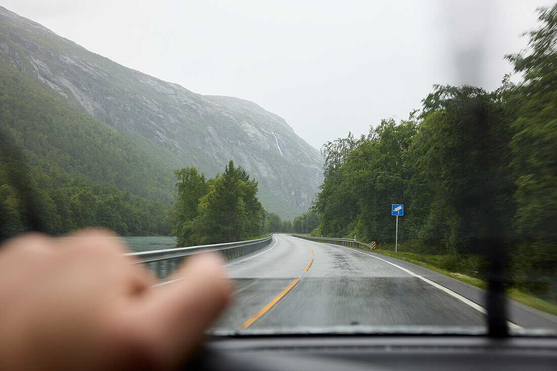 Road seen through windshield