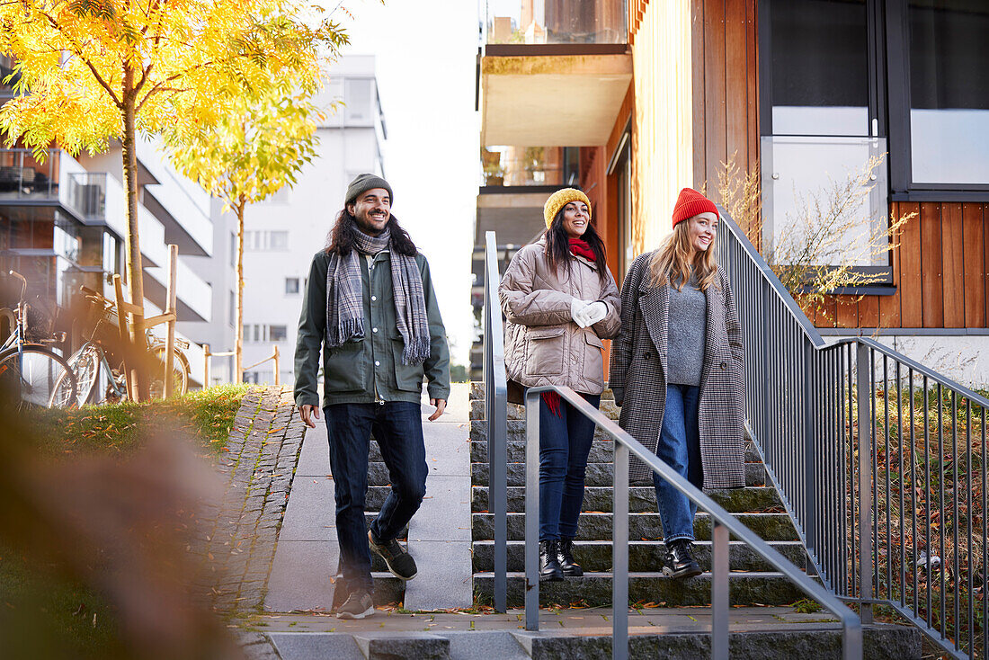 View of friends walking together